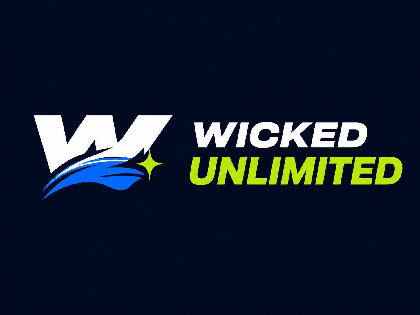 Wicked Unlimited concept card with bold branding and blue motion accents.